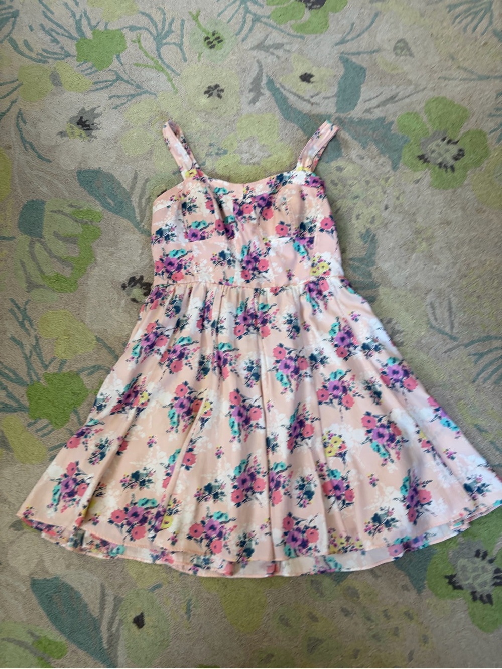 Beautiful Floral Pink/ Purple/ Turquoise Strap Dress with Cute Bow on the back.